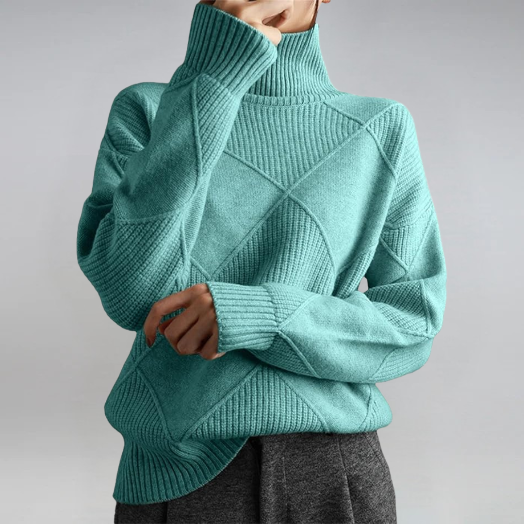 Bernice – Turtleneck Geometric Knit Jumper