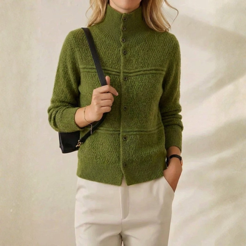 Erin – Mock Neck Button-Up Knit Cardigan