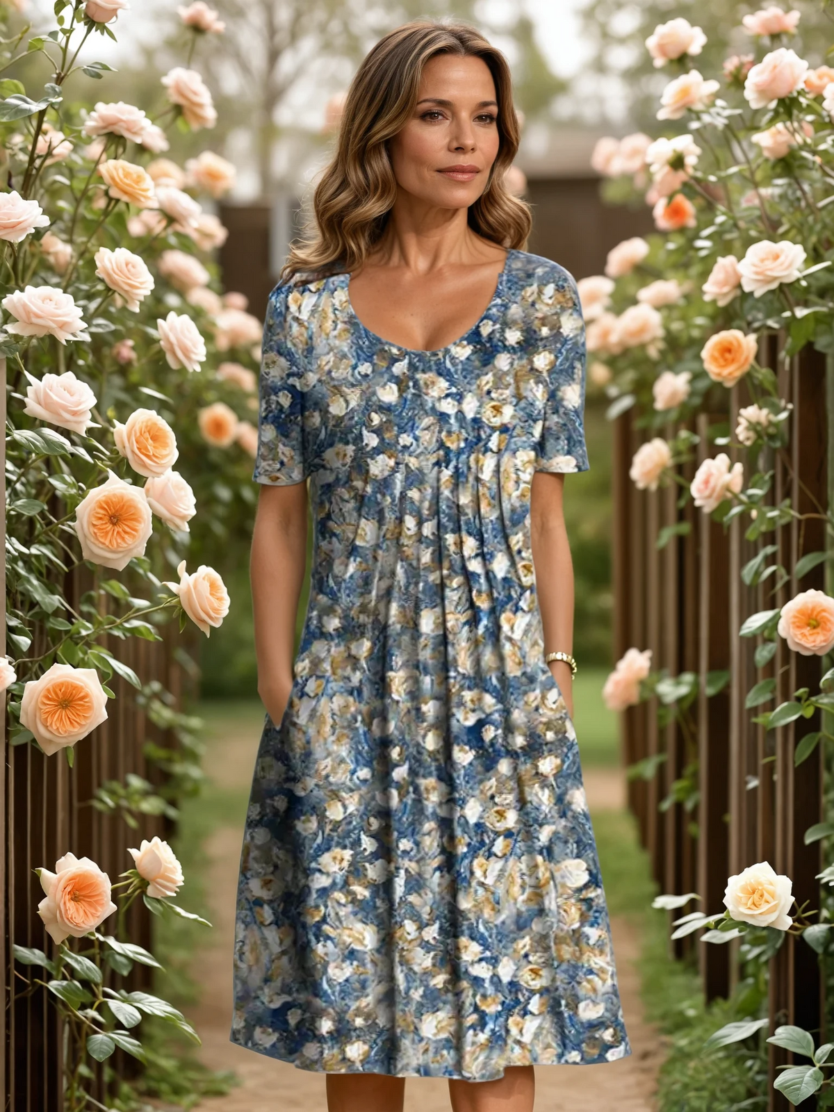 Narelle – Floral Midi Dress with Pockets