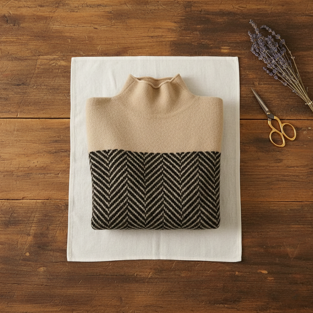 Kari – Herringbone Knit Turtleneck Jumper