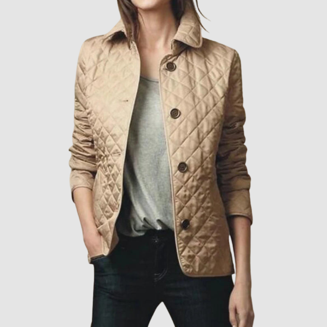 Elsie – Quilted Button-Up Jacket with Check Cuffs