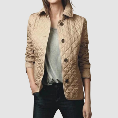 Elsie – Quilted Button-Up Jacket with Check Cuffs