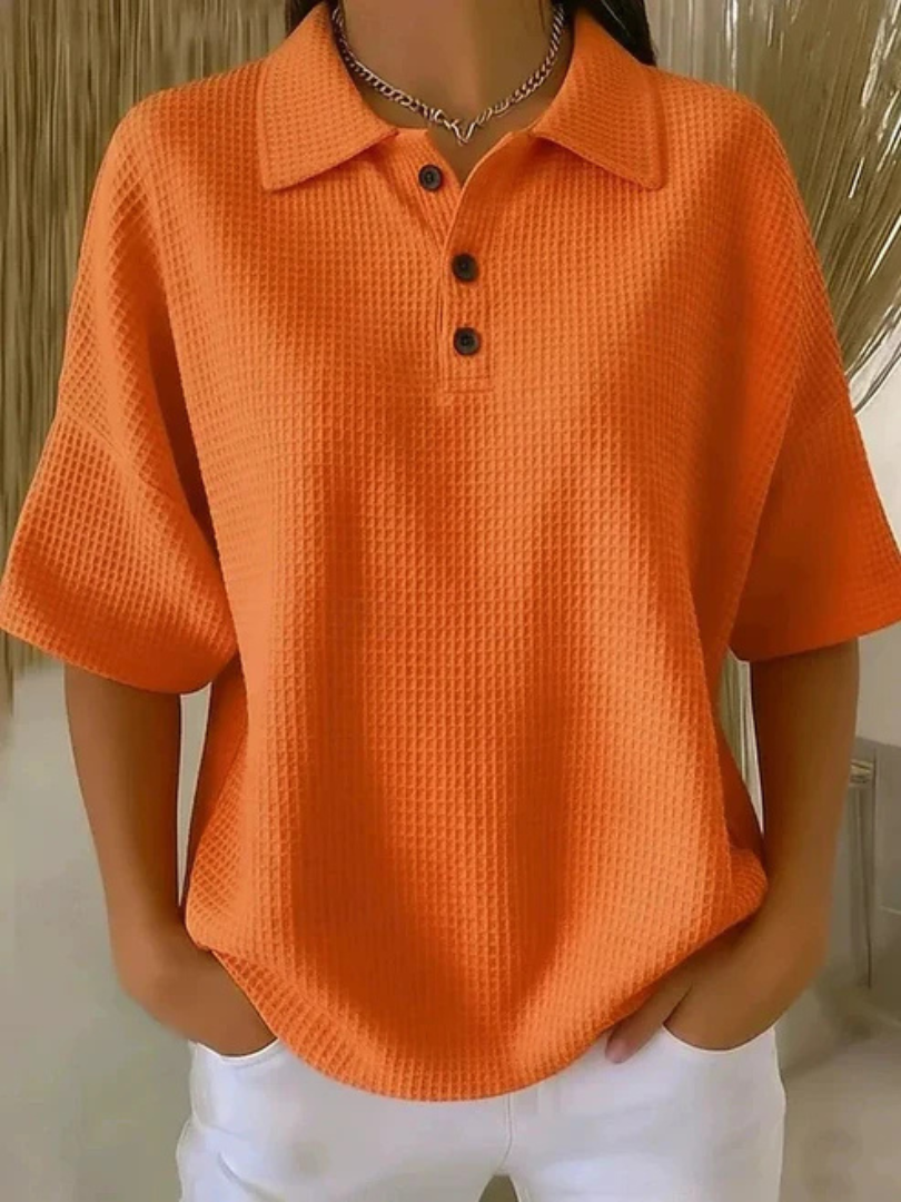 Peggie – Relaxed Waffle Knit Polo Top