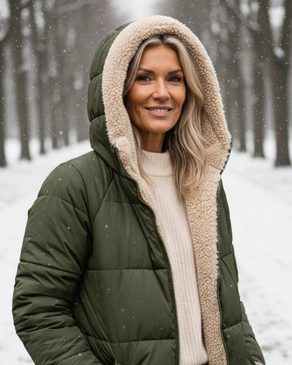 Debra – Quilted Sherpa-Lined Long Coat