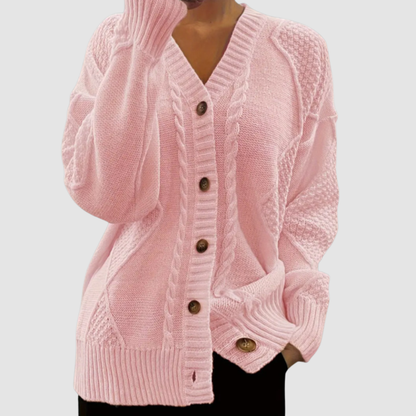 Delores – Cable Knit Button-Front Cardigan