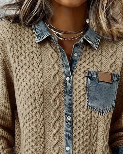 Janelle – Cable Knit Denim Patchwork Top