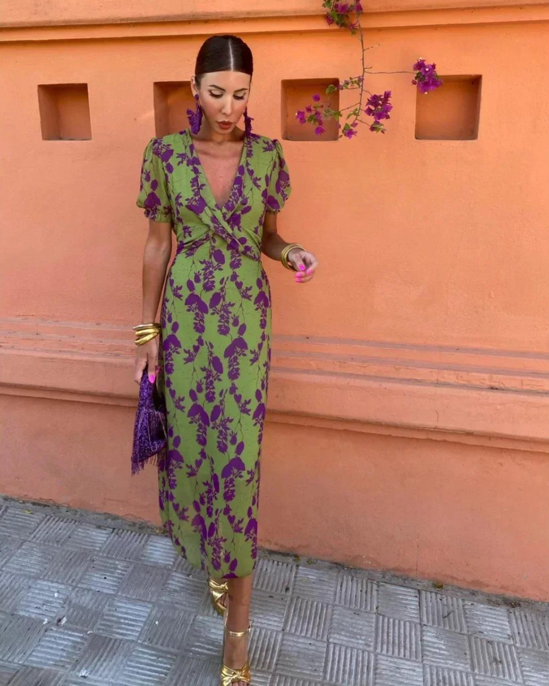 Denise – Floral Print Wrap Midi Dress