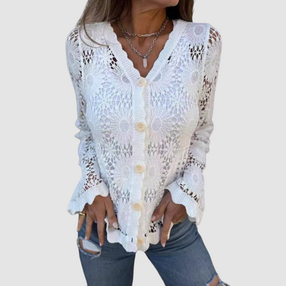 Frances – Crochet Lace Button-Up Cardigan