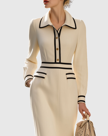Portia | Tailored Midi Dress with Button Details