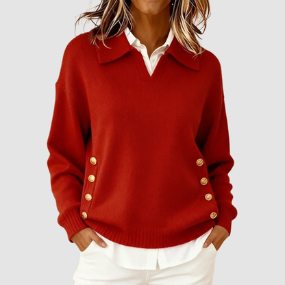 Vivien – Collared Knit Jumper with Side Buttons