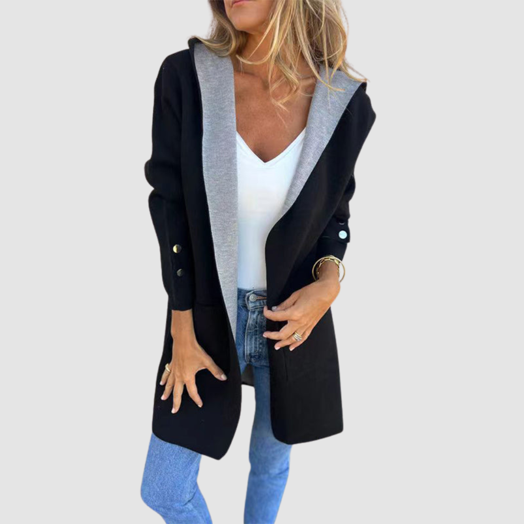 Winona – Hooded Colourblock Open-Front Cardigan