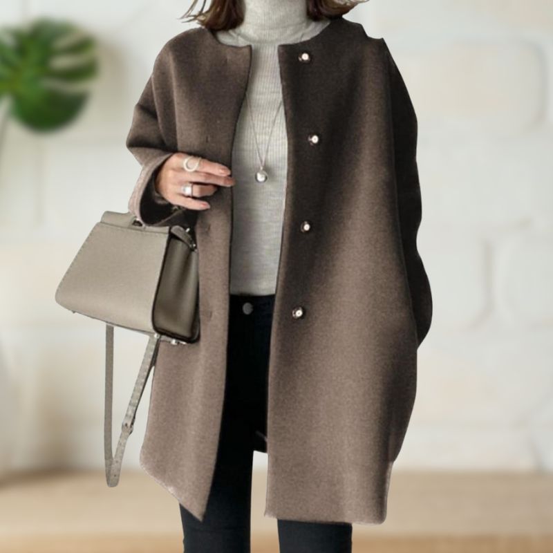 Renata – Mid-Length Collarless Button Coat