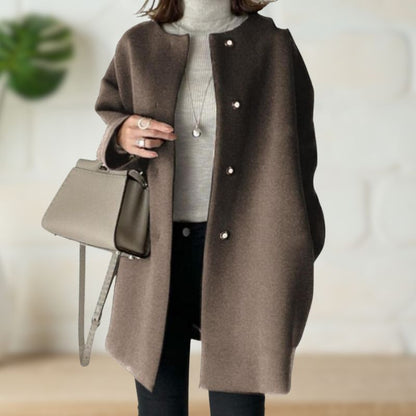 Renata – Mid-Length Collarless Button Coat