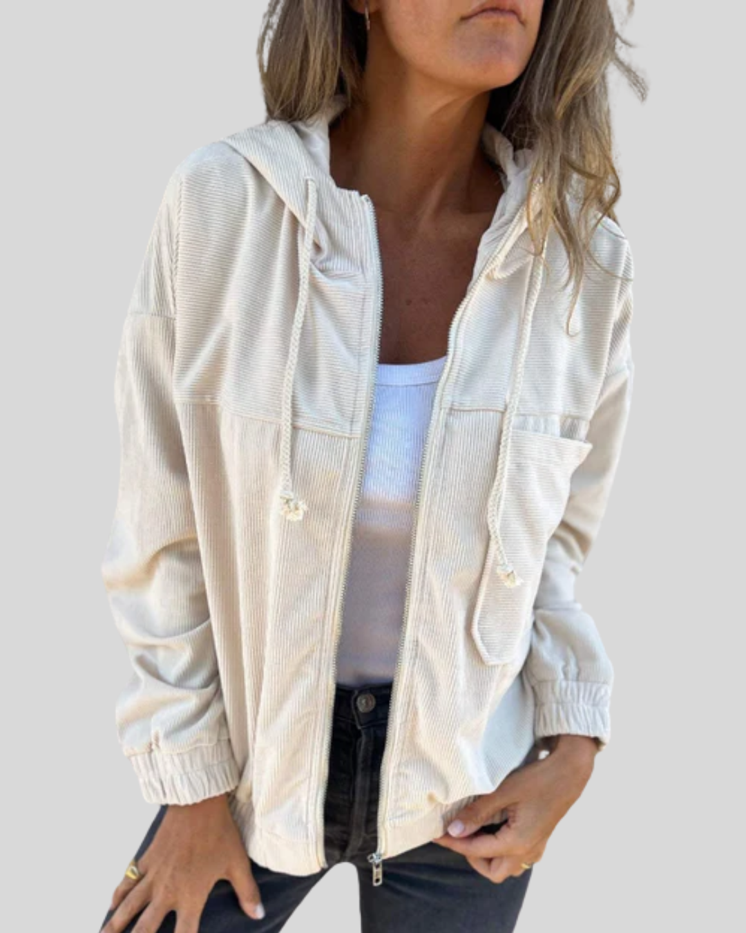 Anna – Corduroy Hooded Zip-Up Jacket