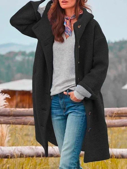 Amanda – Hooded Button-Front Longline Coat