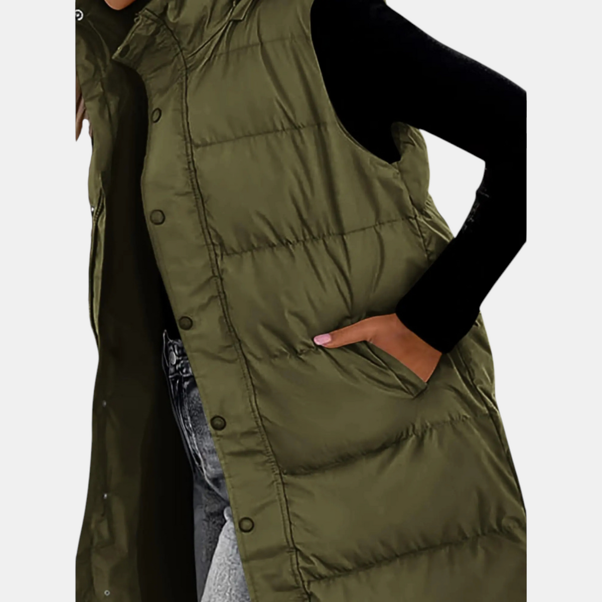 Irene – Long Hooded Quilted Puffer Vest