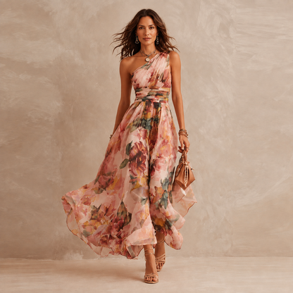 Amanda – One-Shoulder Floral Maxi Dress
