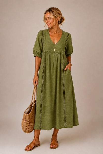 Linda – Lace-Trim Relaxed Midi Dress
