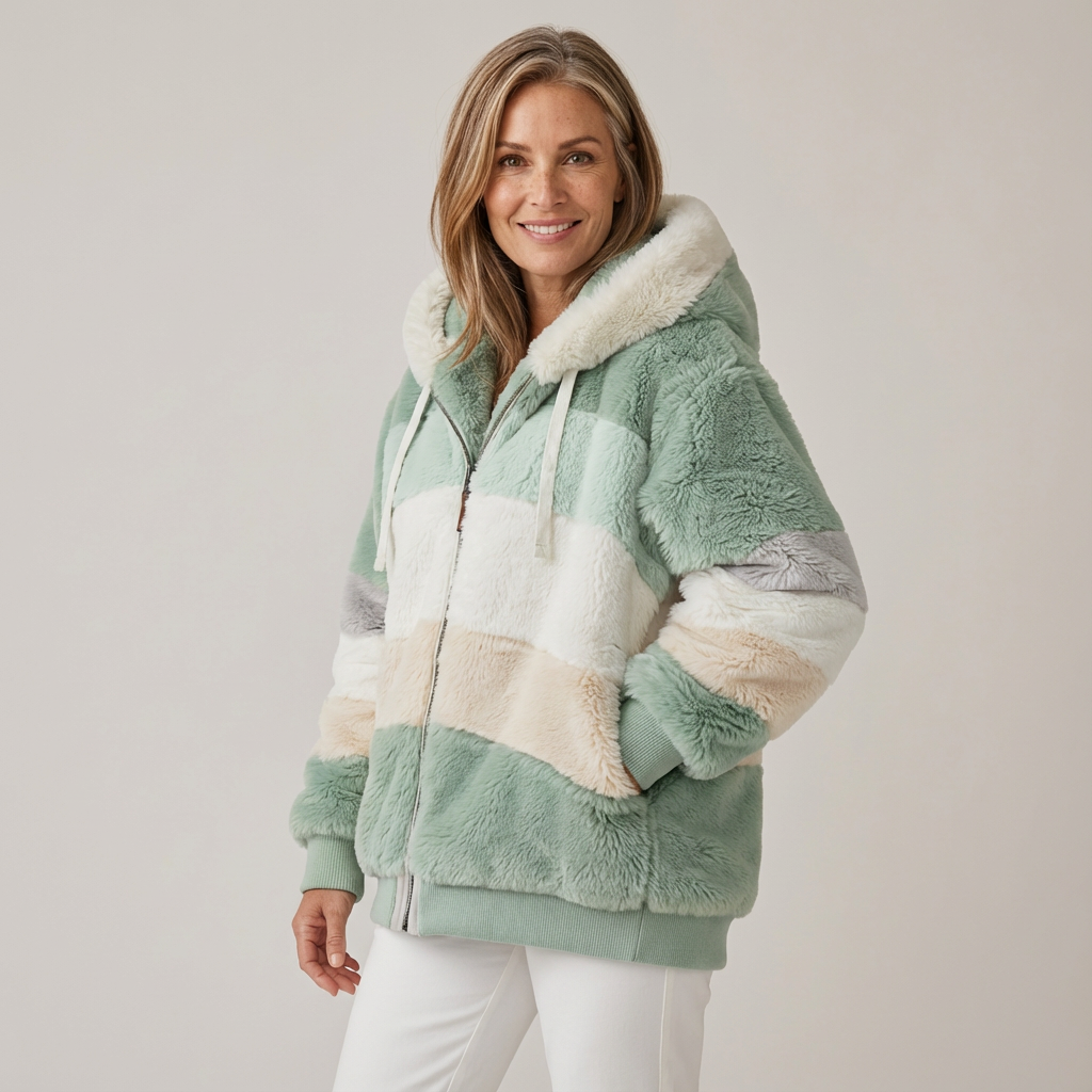 Georgette – Striped Faux Fur Hooded Jacket
