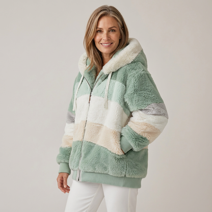 Georgette – Striped Faux Fur Hooded Jacket