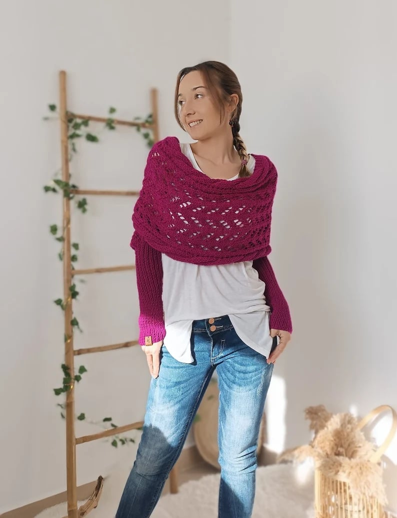 Penny – Lace Knit Wrap Shrug with Sleeves