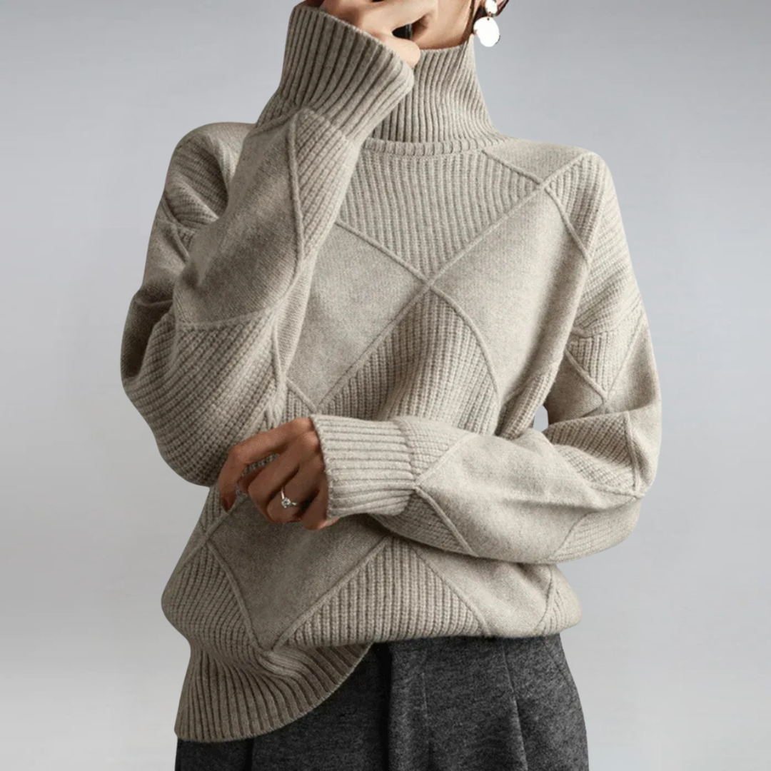 Bernice – Turtleneck Geometric Knit Jumper