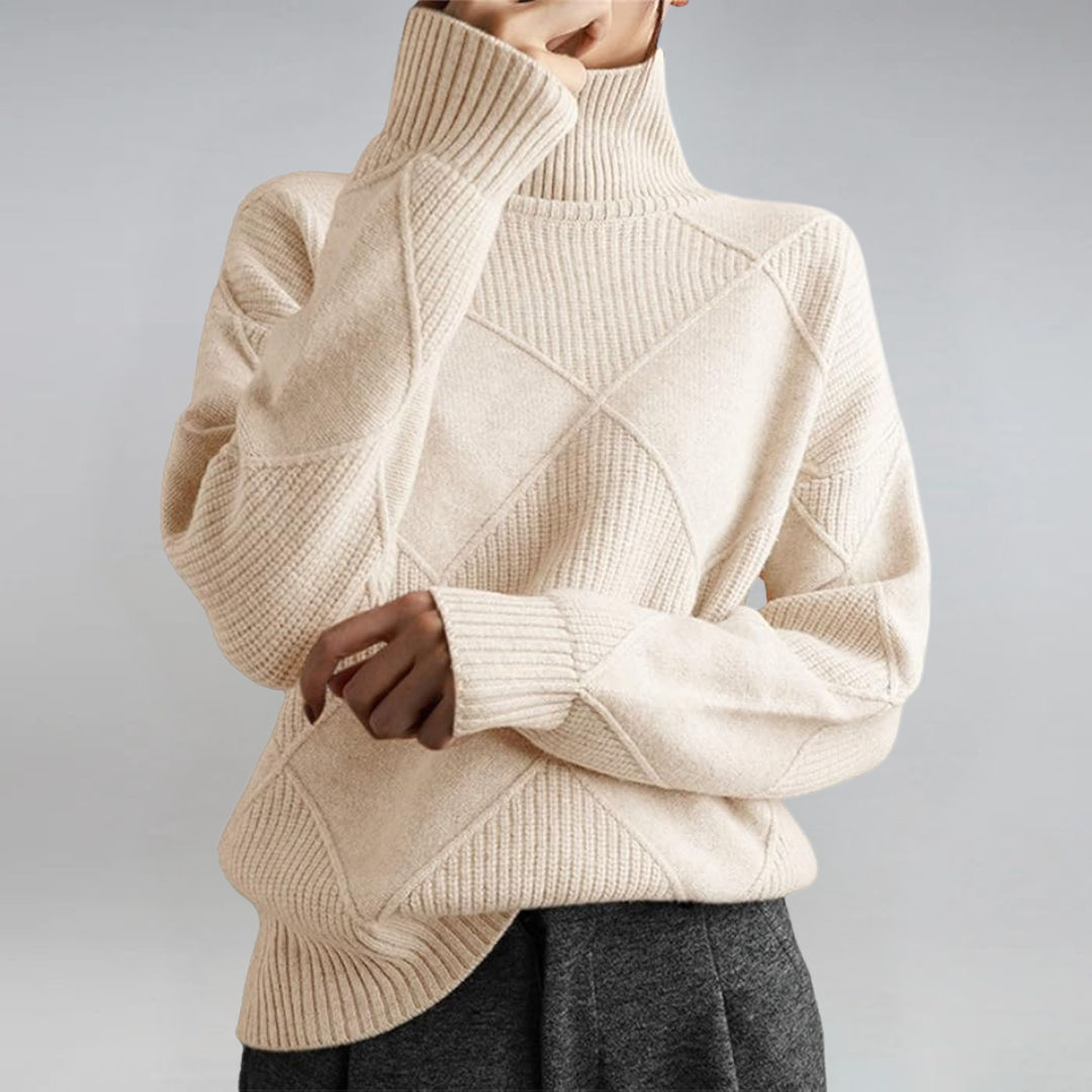 Bernice – Turtleneck Geometric Knit Jumper