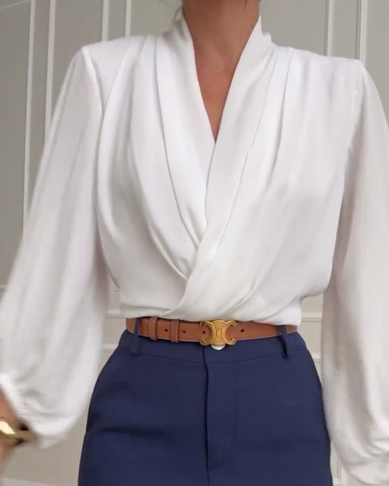 Viola – V-Neck Lantern Sleeve Blouse