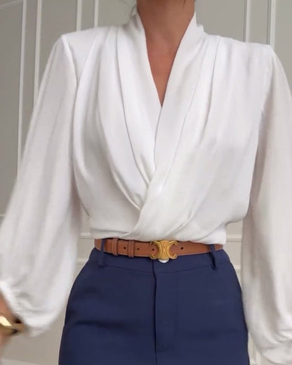 Viola – V-Neck Lantern Sleeve Blouse