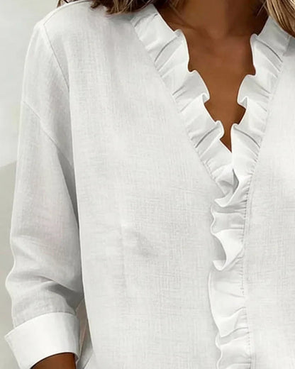 Janel | Blouse with Ruffles, V-Neck and Long Sleeves