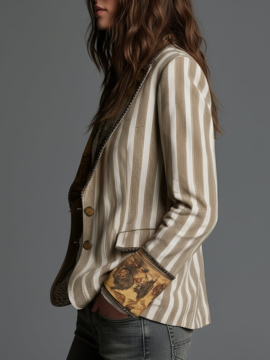 Julie – Striped Blazer with Printed Lapels