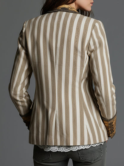 Julie – Striped Blazer with Printed Lapels