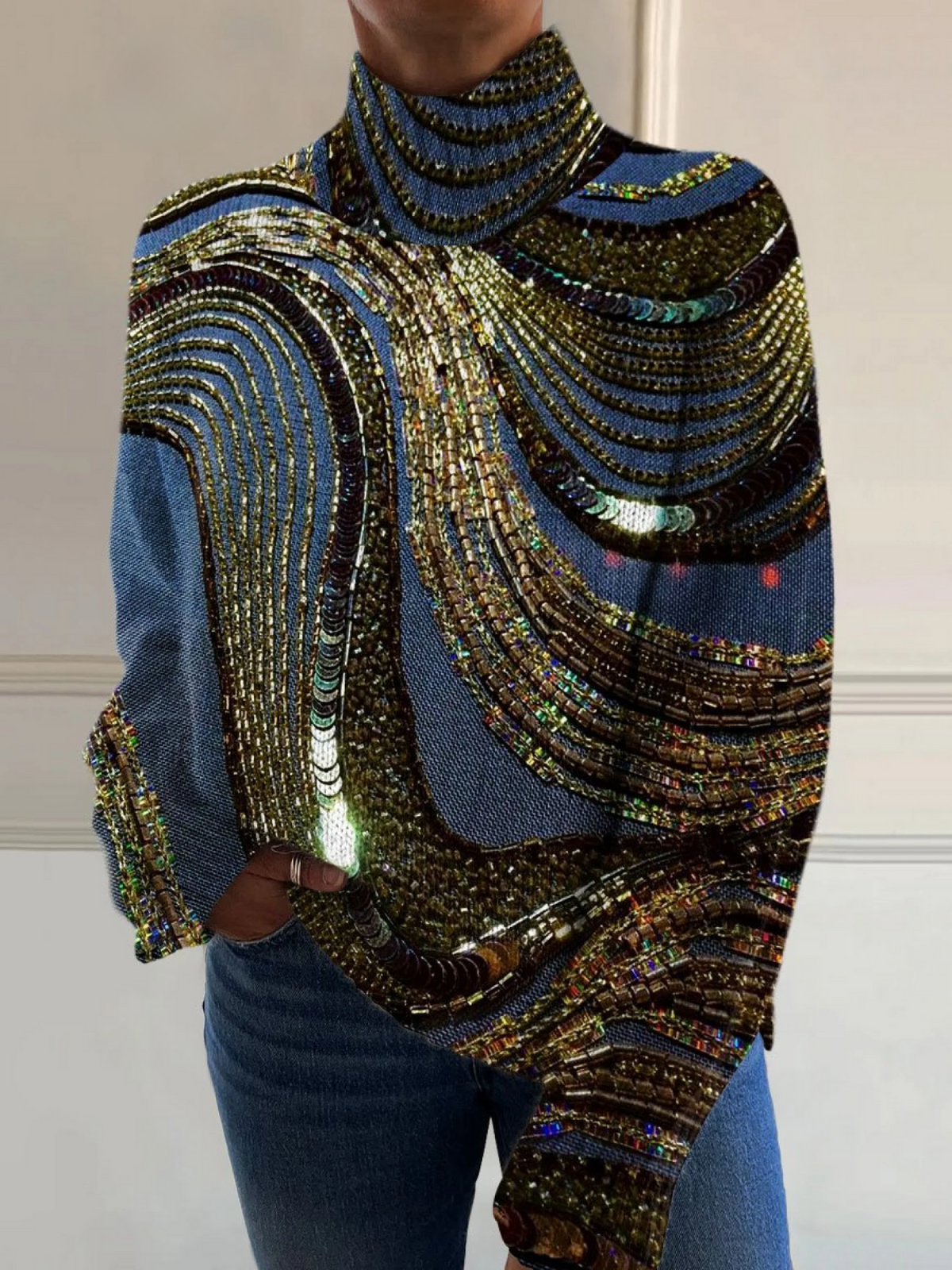 Michelle – Sequin Embellished Turtleneck Top
