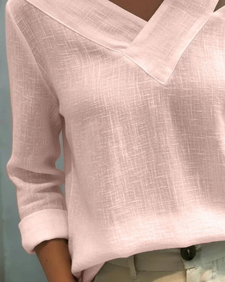 Opal – V-Neck Off-Shoulder Linen-Look Top