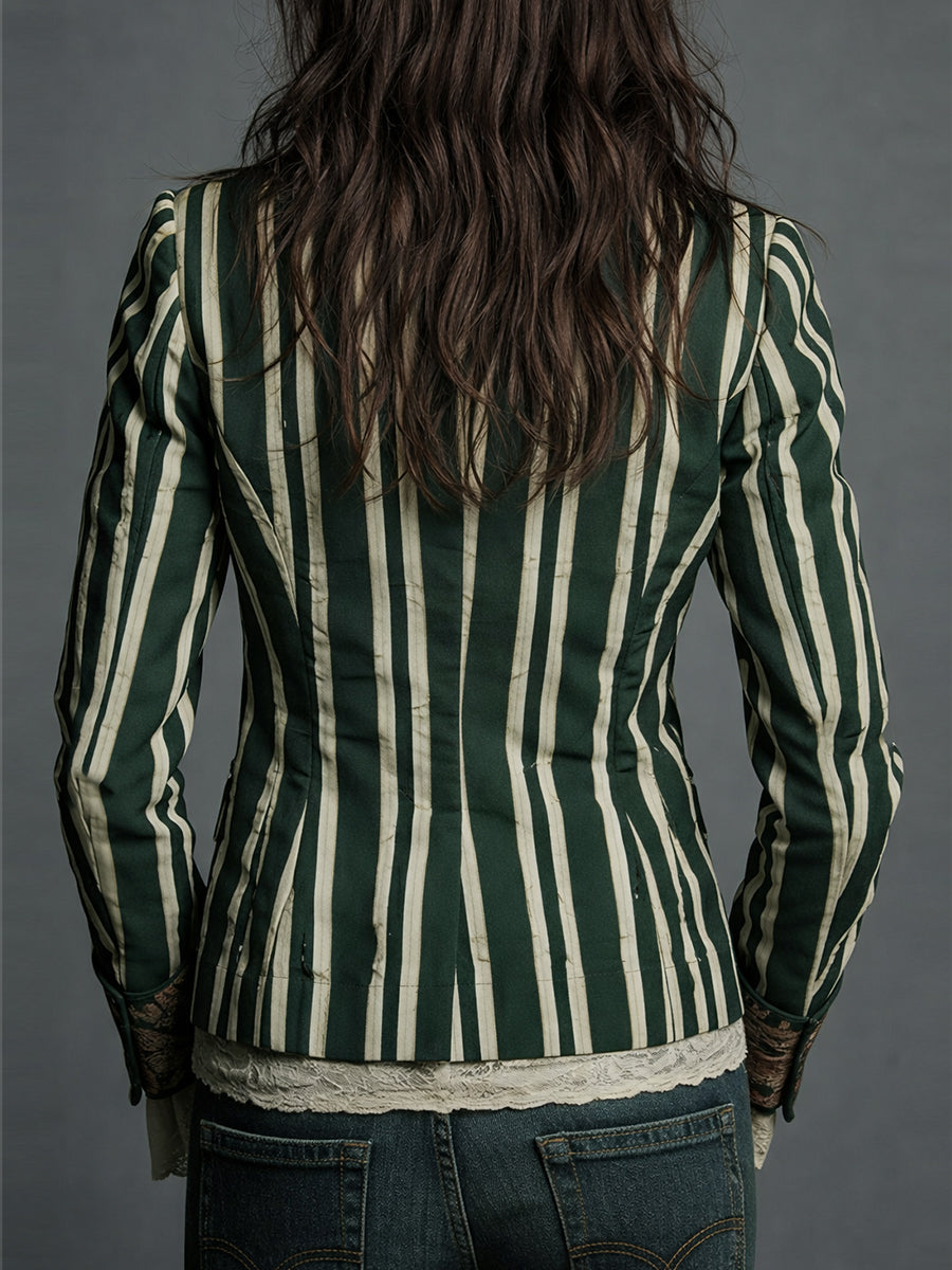 Arlene – Striped Blazer with Floral Print Detail