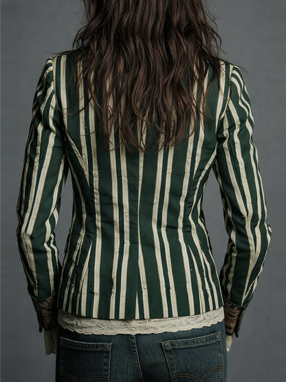 Arlene – Striped Blazer with Floral Print Detail