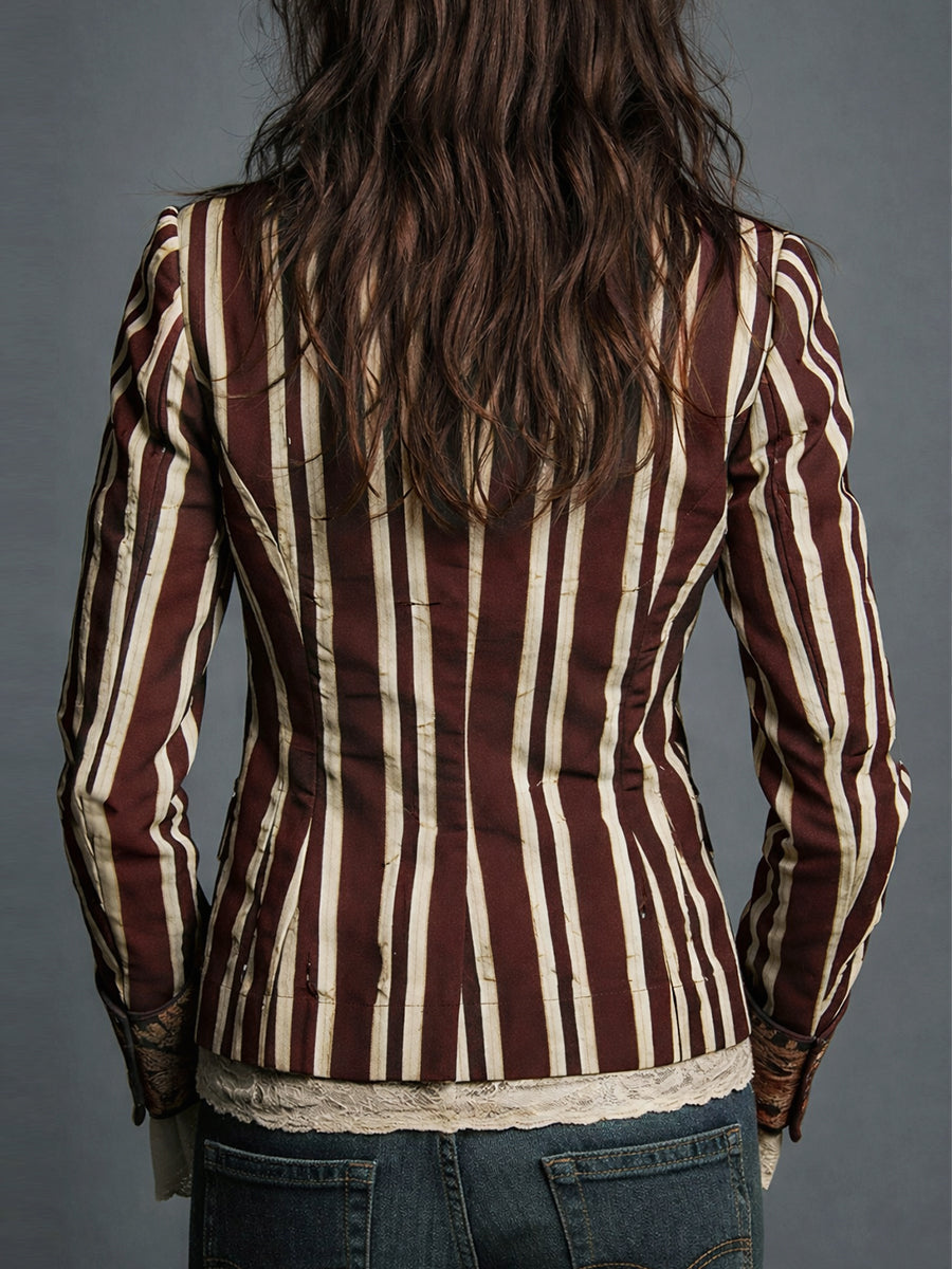 Arlene – Striped Blazer with Floral Print Detail