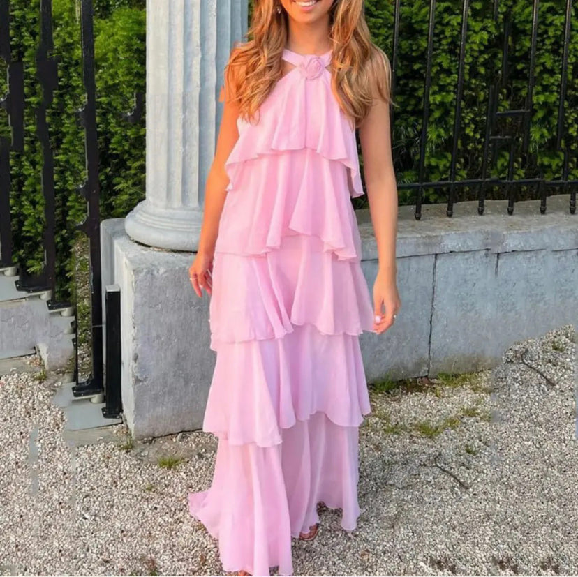 Adriana | Halterneck Ruffle Maxi Dress