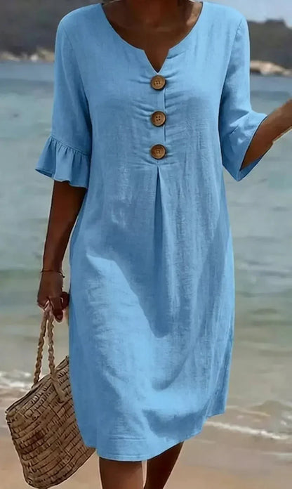 Kara – Relaxed Linen-Look Button Detail Dress