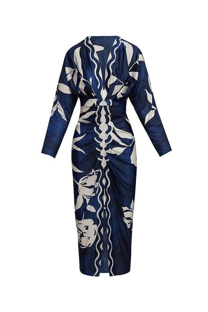 Elaina | Sun Escape Unique Print Dolman Midi Dress