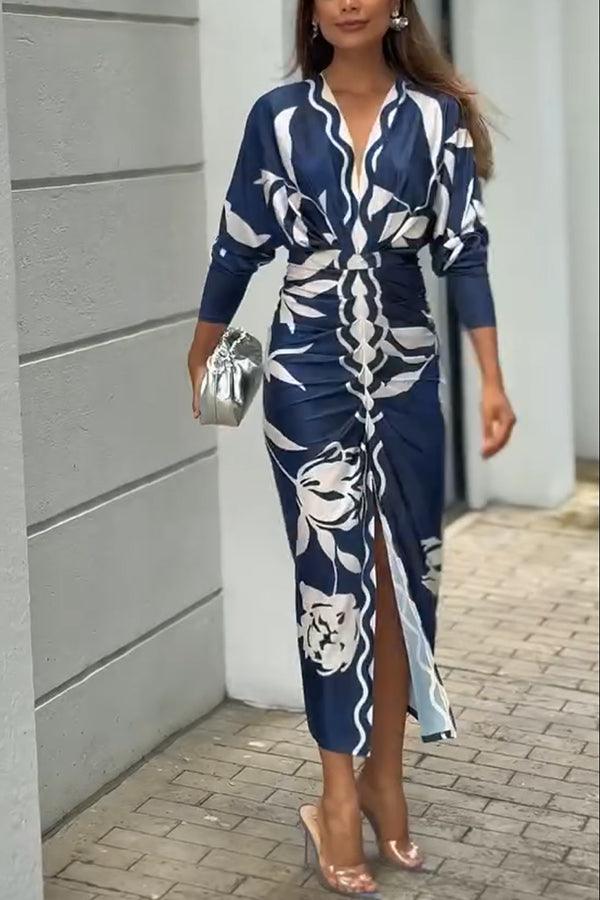 Elaina | Sun Escape Unique Print Dolman Midi Dress
