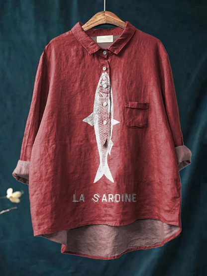 Terra | Sardine Fish Graphic Printed Women's Casual Shirt