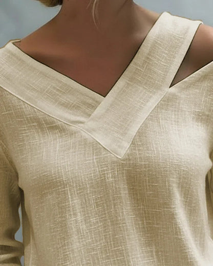 Opal – V-Neck Off-Shoulder Linen-Look Top