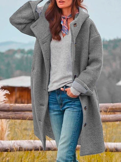 Amanda – Hooded Button-Front Longline Coat