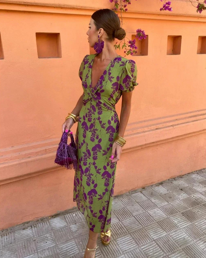 Denise – Floral Print Wrap Midi Dress