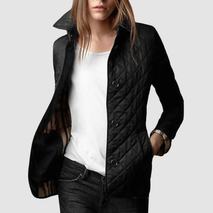 Elsie – Quilted Button-Up Jacket with Check Cuffs