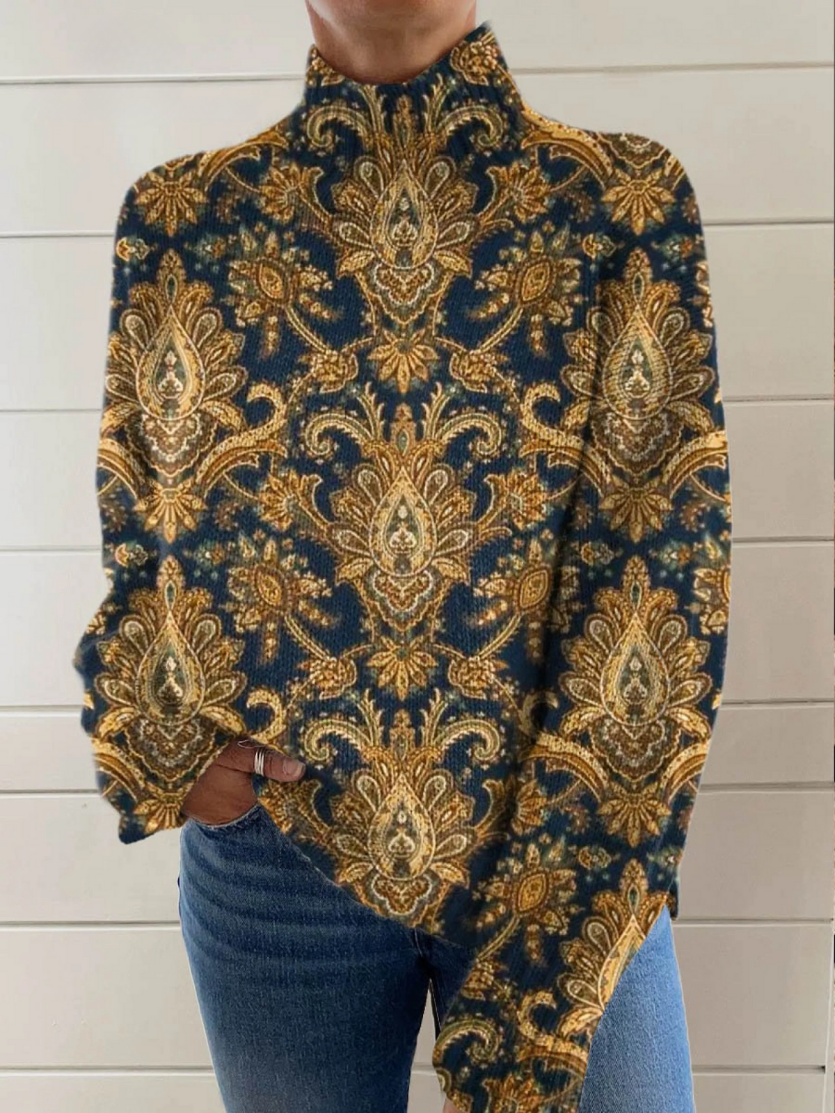 Brenda – Paisley Print Mock Neck Top