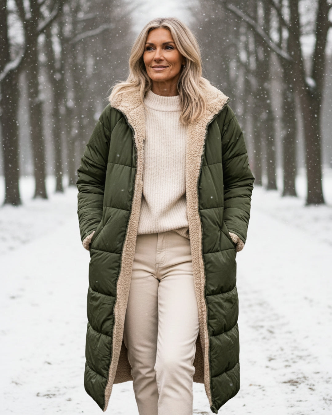 Debra – Quilted Sherpa-Lined Long Coat