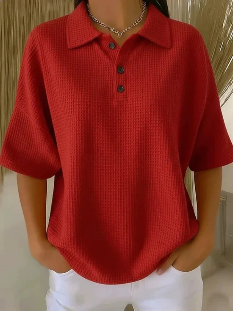 Peggie – Relaxed Waffle Knit Polo Top