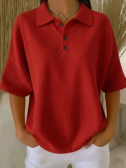 Peggie – Relaxed Waffle Knit Polo Top
